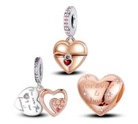 Annmors Abalorio Charm 925 Perles En Argent Sterling pour Breloque Compatible Bracelets Collier Forever Mom Love Perles Oxyde Zirconium Noël Saint Valentin Cadeau Fête Mères Femmes Filles 3pcs/Set