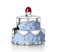 Annmors Abalorio Charm 925 Perles En Argent Sterling pour Breloque Compatible Européen Bracelets Collier Happy Birthday Cake Perles Oxyde Zirconium Noël Saint Valentin Cadeau Fête Mères Femmes Filles