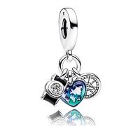 Annmors Charm 925 Perles En Argent Sterling HerzKompass Dreifacher Zircone,Breloque Compatible pour Européen Bracelets Collier,fête des mères Anniversaire Saint-Valentin Cadeau de Bijoux Noël Filles