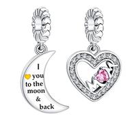 Annmors Charm 925 Perles En Argent Sterling I love you Moon Back pouravec Zircone,Breloque Compatible pour Européen Bracelets Collier,fête mères Anniversaire Cadeau de Bijoux de Noël pour les Filles