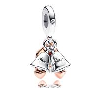 Annmors Charm 925 Perles En Argent Sterling Married Wedding Bells Dangle Zircone,Breloque Compatible Européen Bracelets Collier,fête mères Anniversaire Saint-Valentin Cadeau Bijoux Noël les Filles