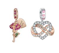Annmors Charm Pendentif de perle pour femme en argent 925 avec rose et symbole infini, incluant une zircone 5A, compatible avec les bracelets et colliers européens.