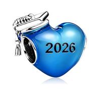 Annmors Charm Pendentif Diplôme 2026 Cœur Bleu en Argent pour Bracelet Pandora et Collier, Cadeau de Remise de Diplôme, Bac 2026, Femme