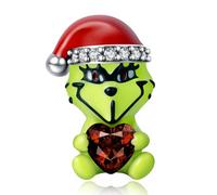 Annmors Charme 925 Perles En Argent Sterling pour Breloque Compatible pour Bracelets Collier Christmas Green Monster Perles de Zirconium Noël Saint Valentin Cadeau Fête des Mères Charms pour Femmes