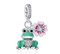 Annmors Charme 925 Perles En Argent Sterling pour Breloque Compatible pour Bracelets Collier Frog Heart Pink Daisy Perles Oxyde Zirconium Noël Saint Valentin Cadeau Fête des Mères Charms pour Femmes