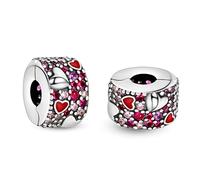 Annmors Charme 925 Perles En Argent Sterling pour Breloque Compatible pour Bracelets Collier Pink Pavé Clip Perles Oxyde de Noël Saint Valentin Cadeau Fête des Mères Charms pour Femmes packs of 2