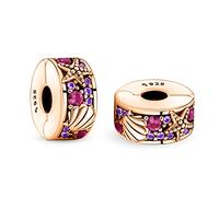 Annmors Charme 925 Perles En Argent Sterling pour Breloque Compatible pour Bracelets Collier Rose Gold Pavé Clip Perles Oxyde de Saint Valentin Cadeau Fête des Mères Charms pour Femmes packs of 2