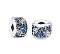 Annmors Charme 925 Perles En Argent Sterling pour Breloque Compatible pour Européen Bracelets Collier Blue Pavé Clip Perles Oxyde de Saint Valentin Cadeau Fête des Mères Charms pour Femmes packs of 2