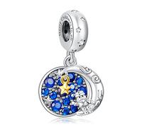 Annmors Charme Santa Claus On The Moon Double Dangle Charm de Argent Sterling S925 Femmes Perles Charm avec 5A Zircone Compatible pour Européen Bracelets d'anniversaire