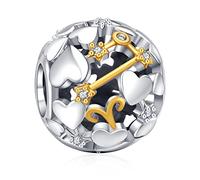 Annmors Constellation Birthstone Charms Abalorio Breloque Femme 925 Perles Argent Sterling Bélier pouravec Zircone Breloque Européen Bracelets Collier,fête mères Anniversaire Cadeau Bijoux Noël Filles