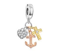 Annmors Cross,Heart,& Anchor Dangle Charm 925 Sterling Silver Pendant Religious Heart Bead for European Bracelets Dangle Necklace Jewelry Gifts for Birthday Halloween Christmas