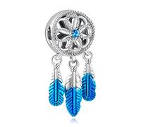 Annmors Femme Charms Attrape-Rêves Bleu Argent Sterling 925 Pendentif avec Zircon Cubique pour Bracelet