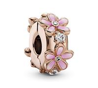 Annmors Femme Charms Clip Espaceur Marguerite Rose Argent Sterling 925 Pendentif avec Zircon Cubique pour Bracelet