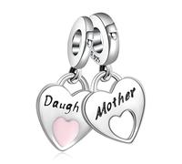 Annmors Femme Charms Cœur d'écriture Mère et Fille Argent Sterling 925 Pendentif avec Zircon Cubique pour Bracelet