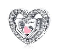 Annmors Jewelry Love Heart Charms 925 Sterling Silver Dangle Pendant Bead with Cubic Zirconia, Girl Jewelry Beads DIY Gifts for Women Bracelet & Necklace