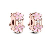 Annmors Pink Daisy Clips Charm 925 Perles En Argent Sterling pour Breloque Compatible Bracelets Collier Perles Oxyde Zirconium Noël Saint Valentin Cadeau Fête des Mères Femmes Filles 2pcs / Set