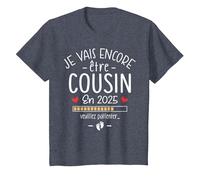 Annonce 2ème Grossesse Cousin tu Vas Encore être Cousin 2025 T-Shirt, Enfant, Bleu Chiné, 3 Ans
