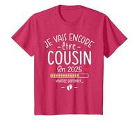 Annonce 2ème Grossesse Cousin tu Vas Encore être Cousin 2025 T-Shirt, Enfant, Rouge Chiné, 4 Ans