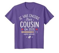 Annonce 2ème Grossesse Cousin tu Vas Encore être Cousin 2025 T-Shirt, Enfant, Violet Chiné, 10 Ans