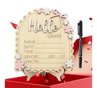 Annoncement Sign - Wooden Birth Name Sign with Pen | Photo Prop Keepsake | Chalkboard Style Welcome Sign For Home Hospital Nursery Birthday Party Thanksgiving Christmas Girls Family Friends Colleague