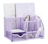 Annova Organiseur de bureau en maille avec 7 compartiments + tiroir/porte-bonbons/stylos/organiseur multifonction (violet clair)