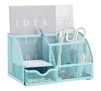 Annova Organiseur de bureau en maille avec 7 compartiments + tiroir/porte-bonbons/stylos/organiseur multifonction (turquoise)