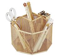 Annova Organiseur de bureau rotatif en maille avec 5 compartiments pour bonbons/stylos pour bureau, fournitures artistiques, rangement, salle de classe, maison (Gold)
