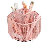 Annova Organiseur de bureau rotatif en maille avec 5 compartiments pour bonbons/stylos pour bureau, fournitures artistiques, rangement, salle de classe, maison (Light Pink)