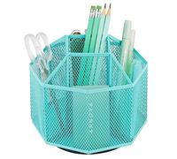 Annova Organiseur de bureau rotatif en maille avec 5 compartiments pour bonbons/stylos pour bureau, fournitures artistiques, rangement, salle de classe, maison (Turquoise)