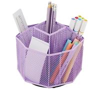 Annova Organiseur de bureau rotatif en maille avec 5 compartiments pour bonbons/stylos pour bureau, fournitures artistiques, rangement, salle de classe, maison (Light Purple)