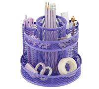 Annova Organiseur de bureau rotatif en maille avec 5 compartiments ronds pour bonbons/stylos, accessoires de bureau, fournitures artistiques, rangement, salle de classe, maison (Purple)