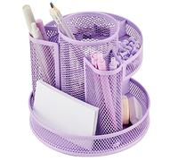 Annova Organiseur de bureau rotatif en maille avec 5 compartiments ronds pour bonbons/stylos, accessoires de bureau, fournitures artistiques, rangement, salle de classe, maison (Light Purple)