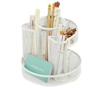 Annova Organiseur de bureau rotatif en maille avec 5 compartiments ronds pour bonbons/stylos, accessoires de bureau, fournitures artistiques, rangement, salle de classe, maison (White)