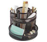 Annova Organiseur de bureau rotatif en maille avec 5 compartiments ronds pour bonbons/stylos, accessoires de bureau, fournitures artistiques, rangement, salle de classe, maison (Black)