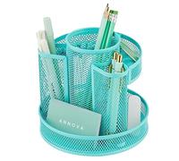 Annova Organiseur de bureau rotatif en maille avec 5 compartiments ronds pour bonbons/stylos, accessoires de bureau, fournitures artistiques, rangement, salle de classe, maison (Turquoise)