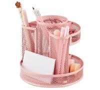 Annova Organiseur de bureau rotatif en maille avec 5 compartiments ronds pour bonbons/stylos, accessoires de bureau, fournitures artistiques, rangement, salle de classe, maison (Light Pink)