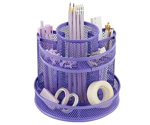 Annova Organiseur de bureau rotatif en maille avec 5 compartiments ronds pour bonbons/stylos, accessoires de bureau, fournitures artistiques, rangement, salle de classe, maison (Purple)