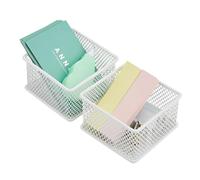 Annova Product image Lot de 2 bacs de rangement en maille pour armoire et étagère - Pour fournitures scolaires et de bureau (Blanc, 7.5x7.5x5cm)