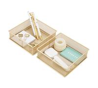 Annova Product image Lot de 2 bacs de rangement en maille pour armoire et étagère - Pour fournitures scolaires et de bureau (doré, 15x15x5cm)