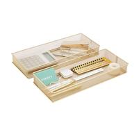 Annova Product image Lot de 2 bacs de rangement en maille pour armoire et étagère - Pour fournitures scolaires et de bureau (doré, 38x15x5cm)