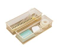 Annova Product image Lot de 2 bacs de rangement en maille pour armoire et étagère - Pour fournitures scolaires et de bureau (doré, 22.5x7.5x5cm)