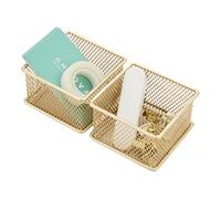 Annova Product image Lot de 2 bacs de rangement en maille pour armoire et étagère - Pour fournitures scolaires et de bureau (doré, 7.5x7.5x5cm)