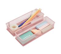 Annova Product image Lot de 2 bacs de rangement en maille pour armoire et étagère - Pour fournitures scolaires et de bureau (rose clair, 22.5x7.5x5cm)