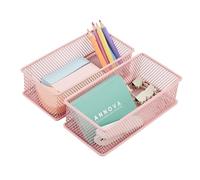 Annova Product image Lot de 2 bacs de rangement en maille pour armoire et étagère - Pour fournitures scolaires et de bureau (rose clair, 15x7.5x5cm)
