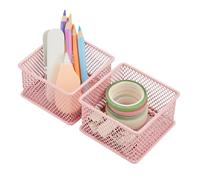Annova Product image Lot de 2 bacs de rangement en maille pour armoire et étagère - Pour fournitures scolaires et de bureau (rose clair, 7.5x7.5x5cm)