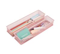 Annova Product image Lot de 2 bacs de rangement en maille pour armoire et étagère - Pour fournitures scolaires et de bureau (rose clair, 30x7.5x5cm)