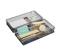 Annova Product image Lot de 2 bacs de rangement en maille pour armoire et étagère - Pour fournitures scolaires et de bureau (noir, 30.5x15x5cm)