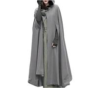 AnnSemo Cape à capuche longue pour femme - Ouvert sur le devant - Vintage - Poncho médiéval - Halloween Noël - Cosplay - Costume d'hiver/automne - Cape de sorcière avec capuche de magicien, 1 gris., L