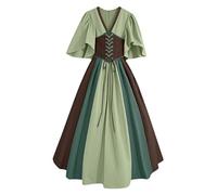 AnnSemo Costume médiéval pour femme - Robe à lacets, style rétro de la Renaissance - Robes de fête gothique, victorien et d'Halloween, taille empire, robe irlandaise traditionnelle