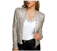 AnnSemo Manteaux à paillettes scintillantes pour femme - Vestes décontractées à manches longues - Cardigan polyvalent - Couleur unie - Coupe amincissante - Manteau d'entraînement élégant pour fête, Or